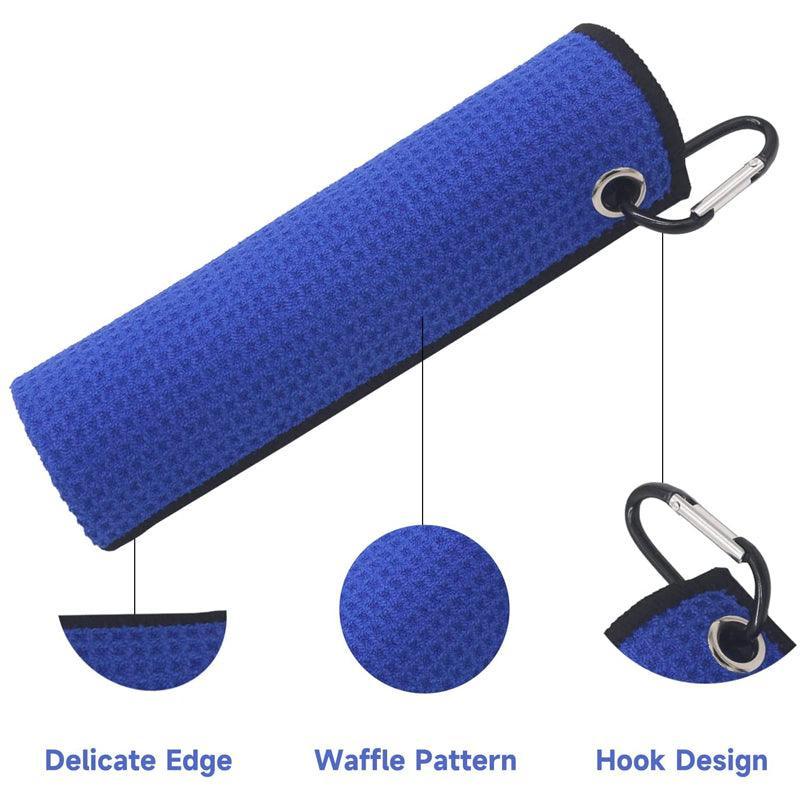 Waffle cotton sports golf towel with metal carabiner clip for cleaning golf clubs and balls — view 4