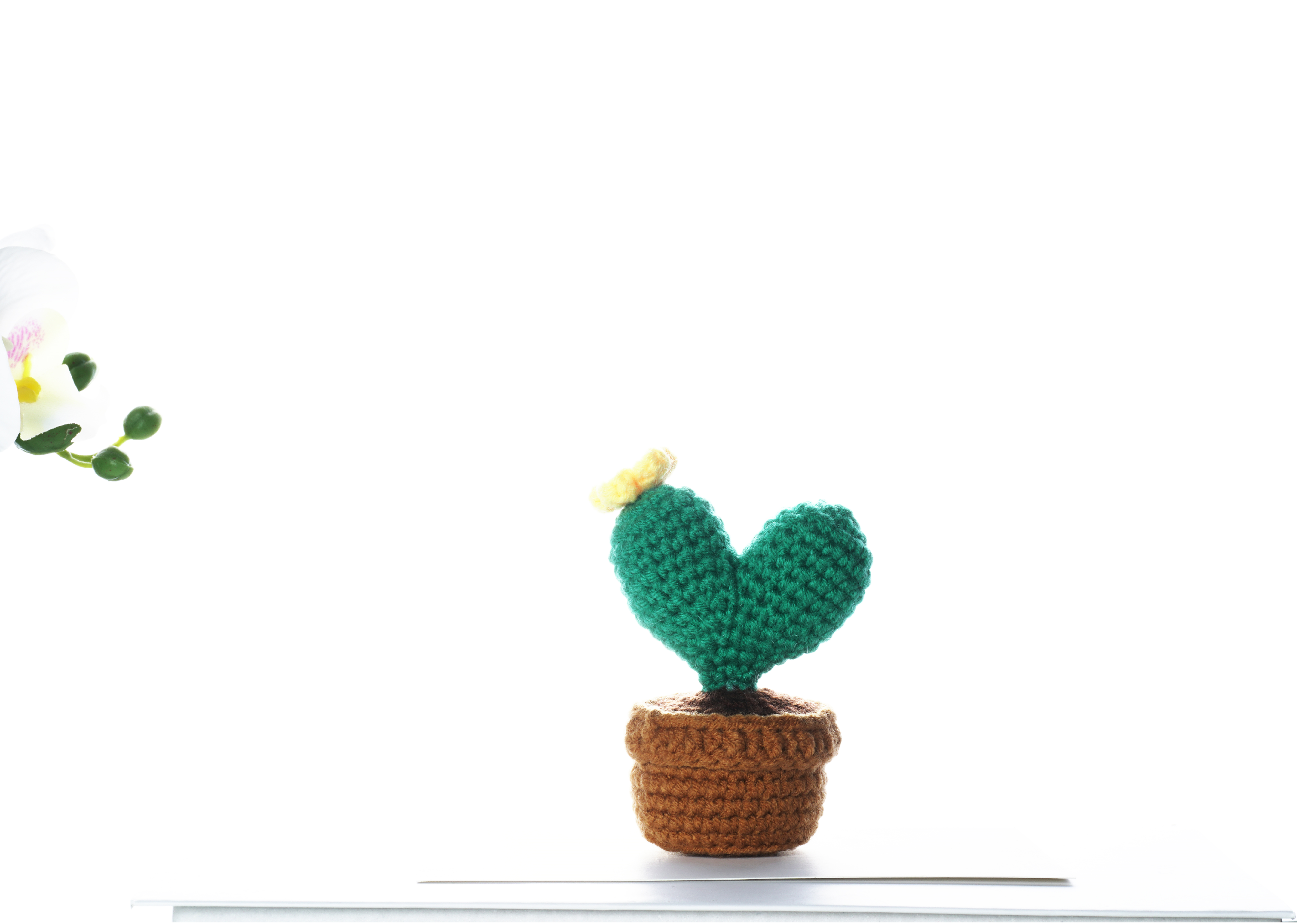 Completed floral cactus amigurumi crochet craft kit with hook, yarn, and crafting materials — view 4