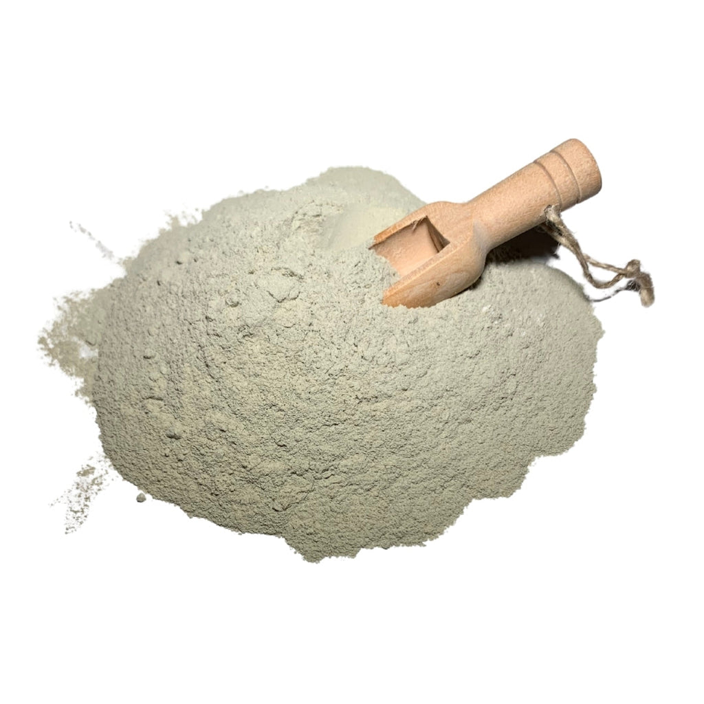 All-natural green clay facial mask powder packaged in an eco-friendly kraft paper bag. — view 2