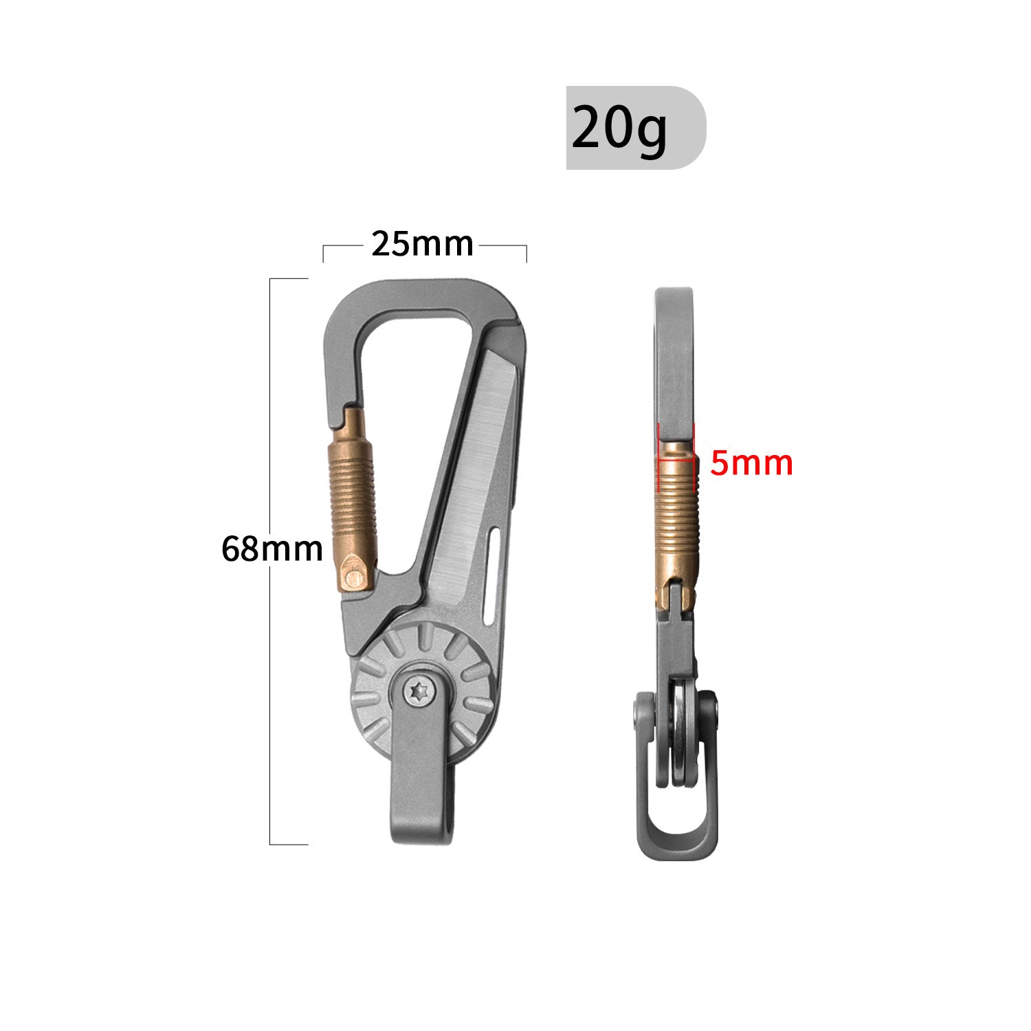 Titanium alloy tactical carabiner multi-tool with bottle opener and secure rotating keychain hook attachment. — view 5