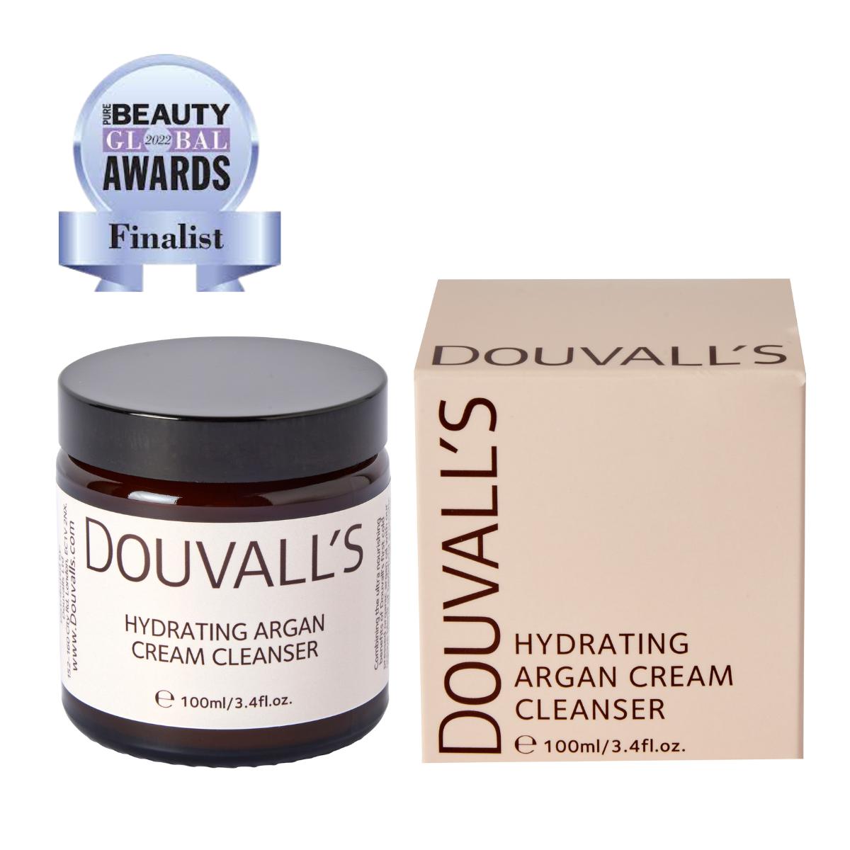 Organic argan cream cleanser jar with a sustainable bamboo spatula for daily facial skincare application