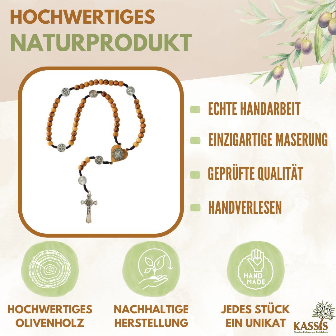 St. Benedict Rosary made of olive wood - handcrafted in Bethlehem-1