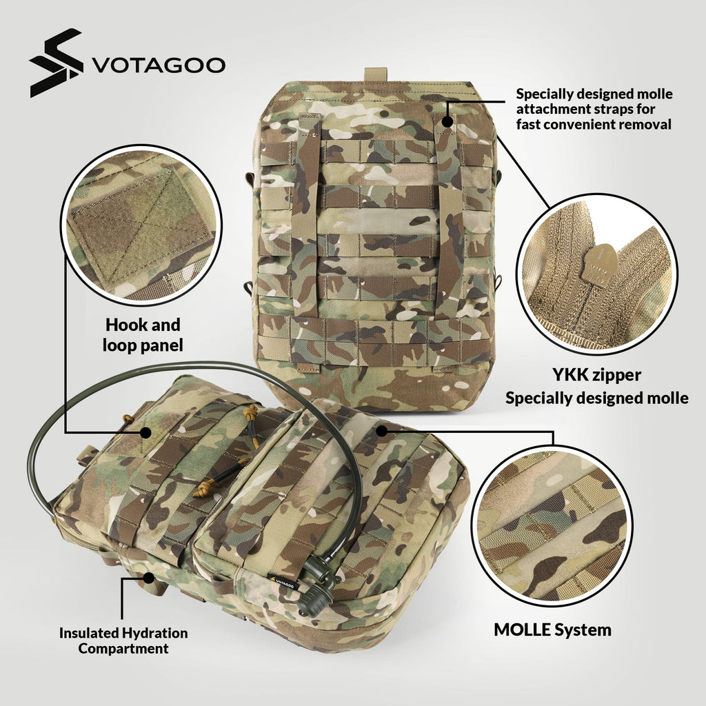 VOTAGOO tactical hydration pack 3L MOLLE compatible carrier made of durable nylon with storage compartments — view 3