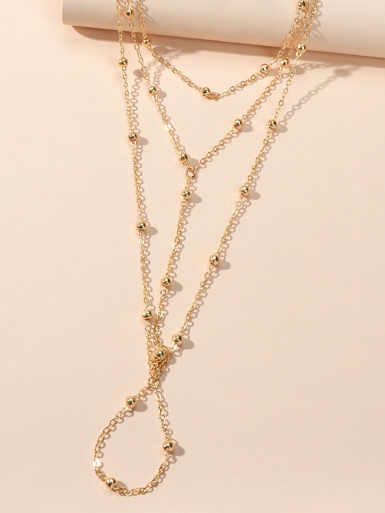 Gold chain boho layered anklet with toe ring attachment, elegant barefoot sandal foot jewellery. — view 4