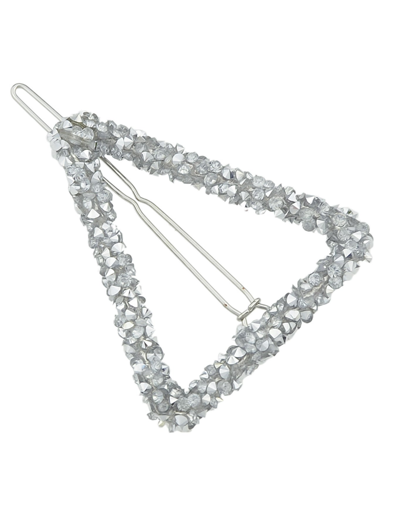 Rhinestone triangle hair clip, sparkling silver geometric barrette for wedding and party hairstyles — view 3