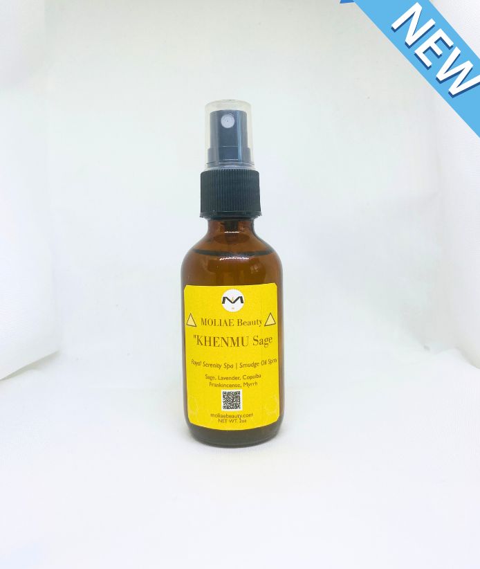 KHENMU Sage Smudge Spray in amber bottle with lavender frankincense and myrrh essential oils — view 3