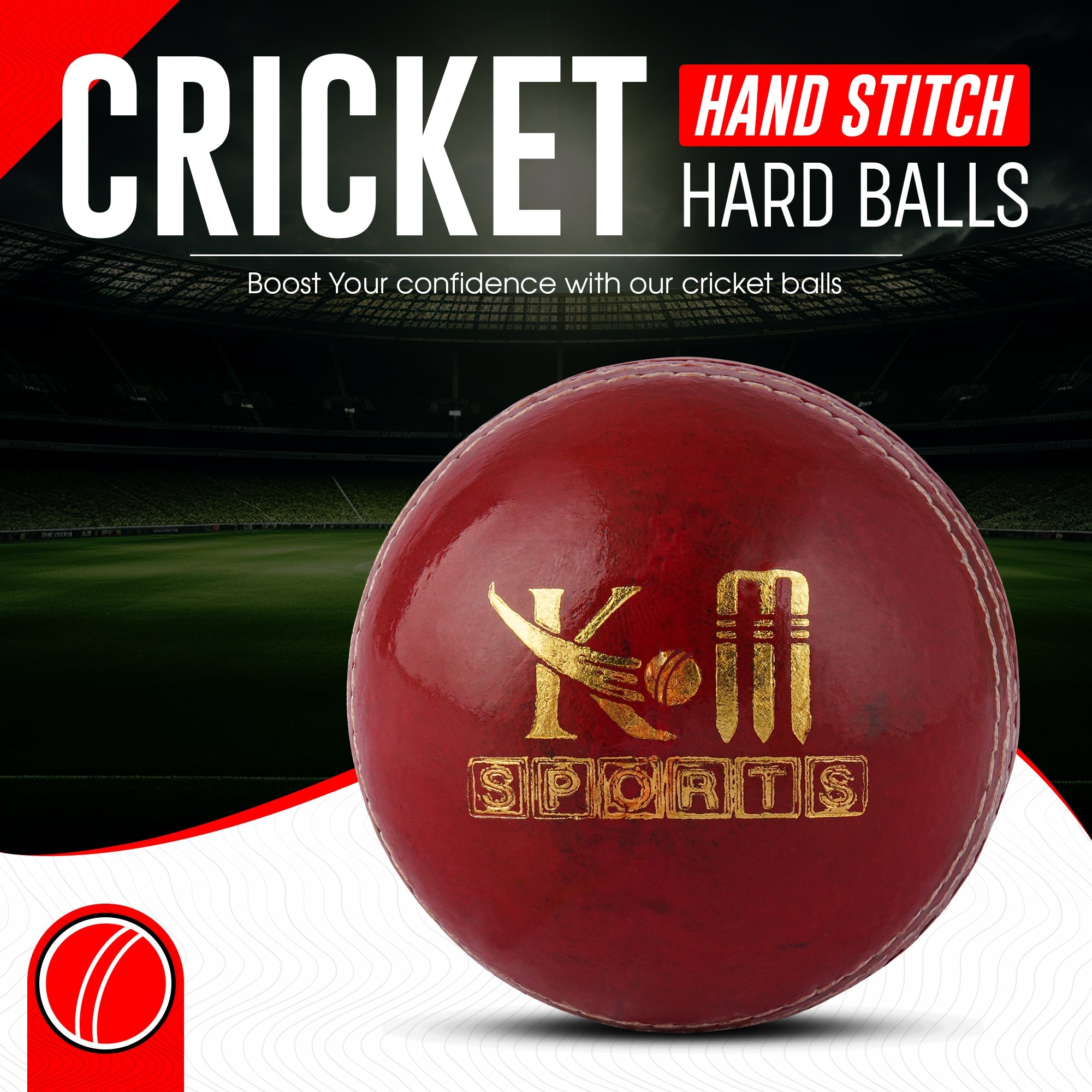 Red and white 156g premium leather cricket ball with a hand-stitched seam for professional matches — view 5