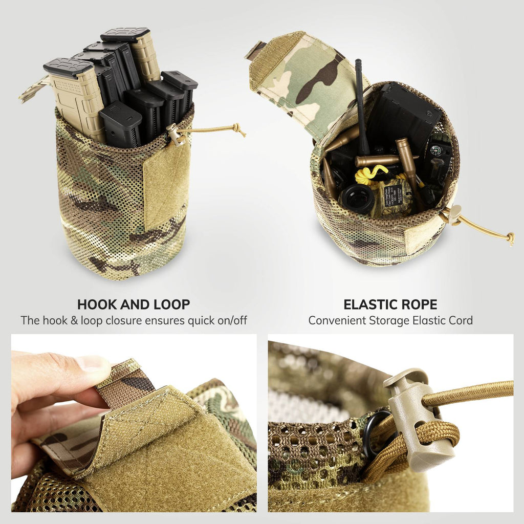 Tactical MOLLE mesh dump pouch in black 500D nylon for magazine recycling and outdoor gear storage — view 4