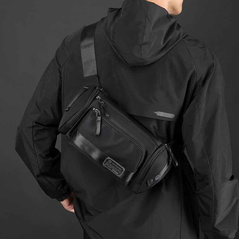 Running waist pack and hydration belt with adjustable strap and multiple zippered storage compartments. — view 2