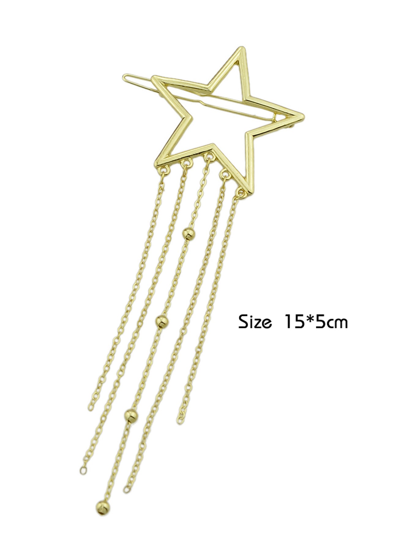 Gold star tassel hair barrette with long cascading chains for wedding and party hairstyles — view 3