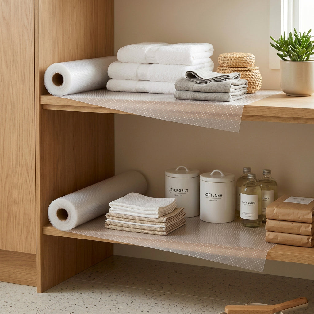 Two rolls of transparent EVA cabinet shelf liner mats for kitchen and pantry storage — view 4