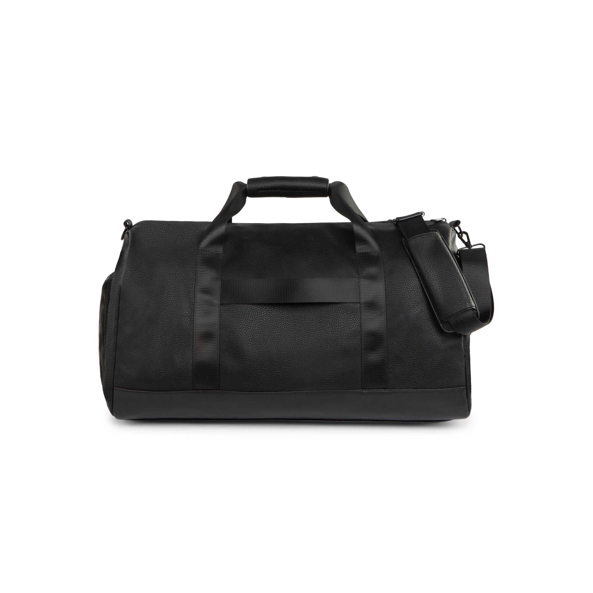 Textured vegan leather duffle bag with sturdy carrying handles and adjustable shoulder strap for travel — view 4