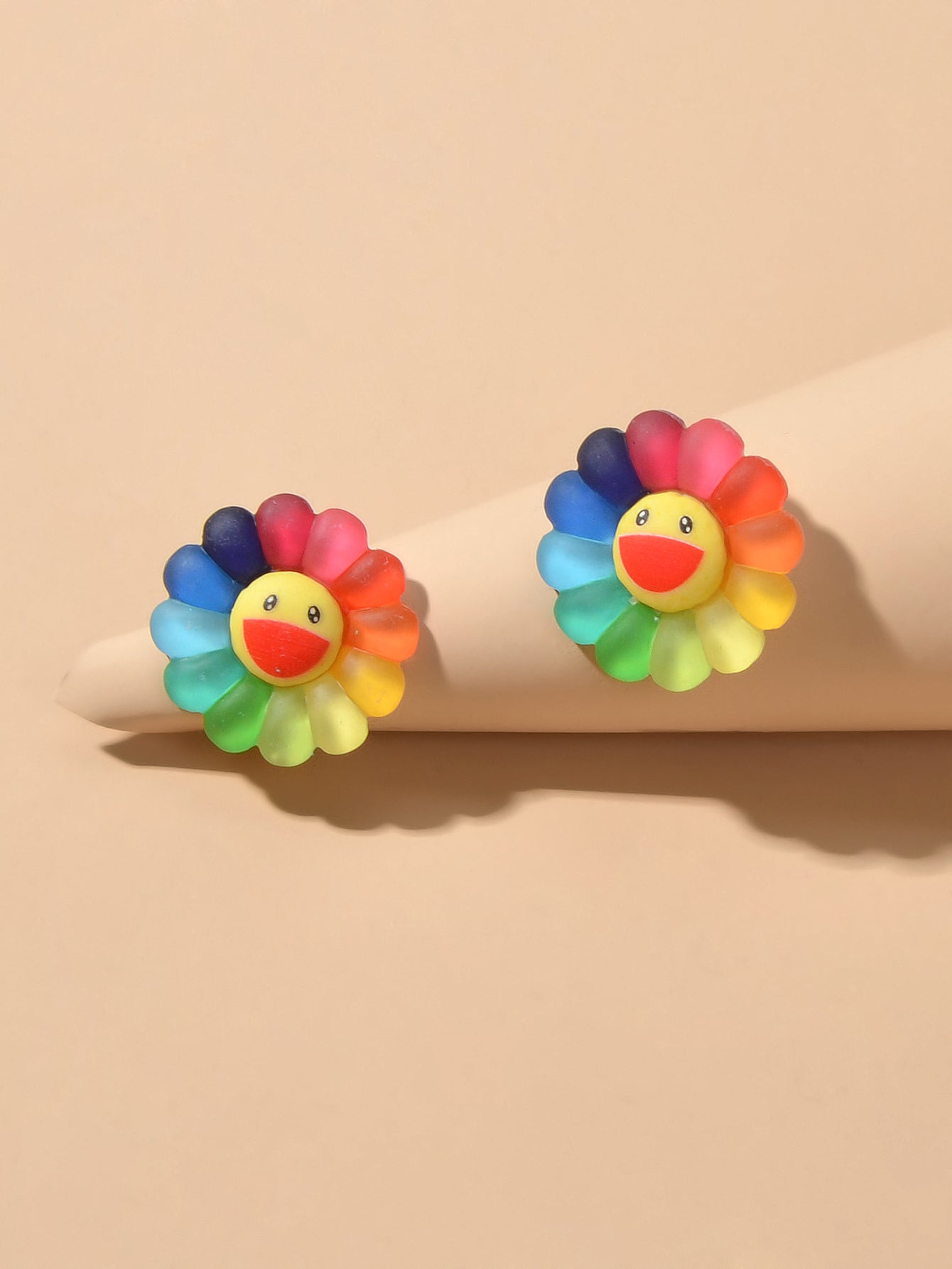 Colourful flower smile face acrylic stud earrings perfect for a cute Y2K fashion look — view 3
