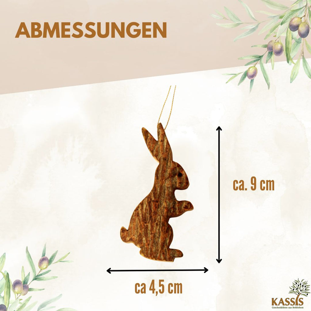 Osterhase Anhänger aus Olivenholz mit Rinde | Natürliche Osterdeko & Baumschmuck für Ostern-3