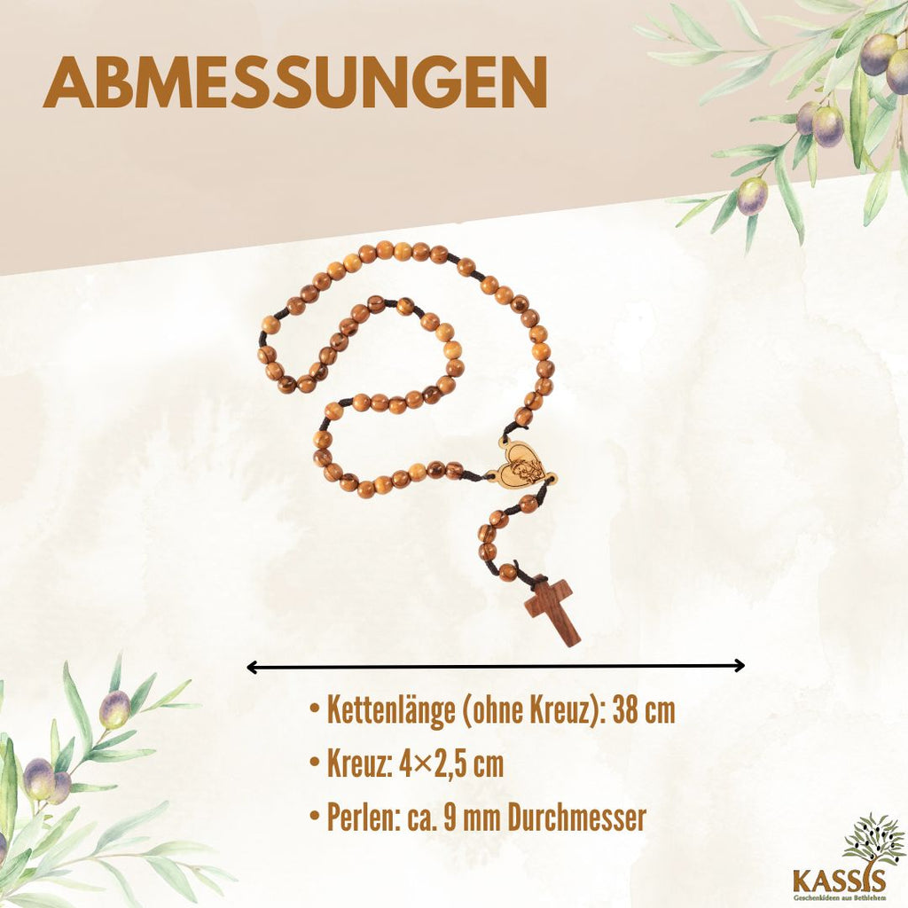 Rosary with heart and Mary made of olive wood-2