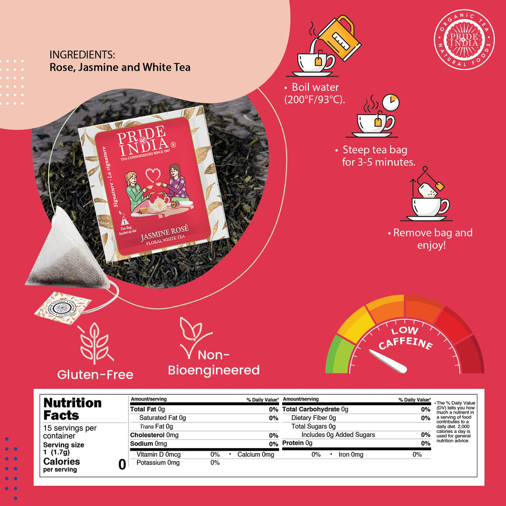 Jasmine rose floral white tea bags, premium single origin Darjeeling leaves individually wrapped in box — view 4