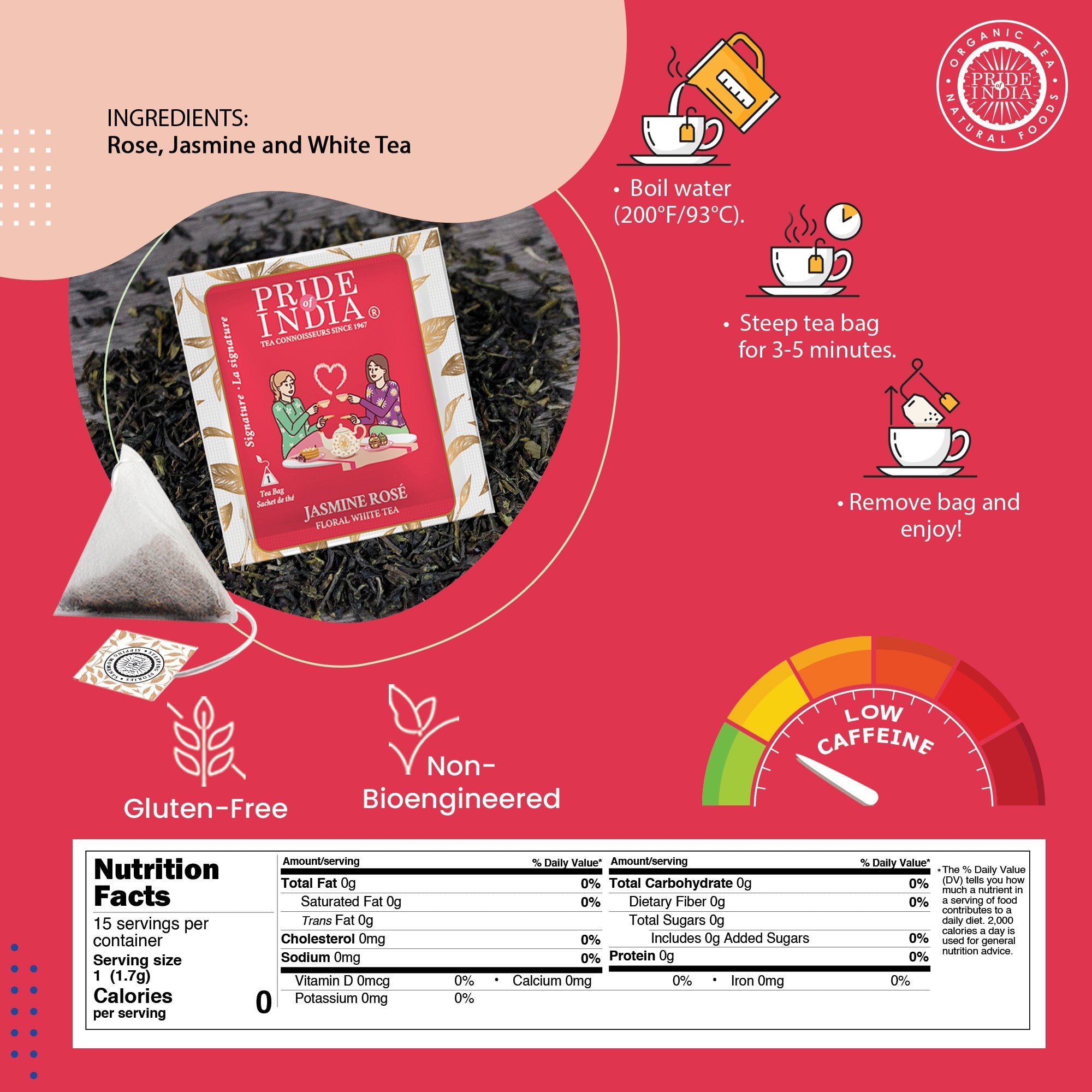Jasmine rose floral white tea bags, premium single origin Darjeeling leaves individually wrapped in box — view 4