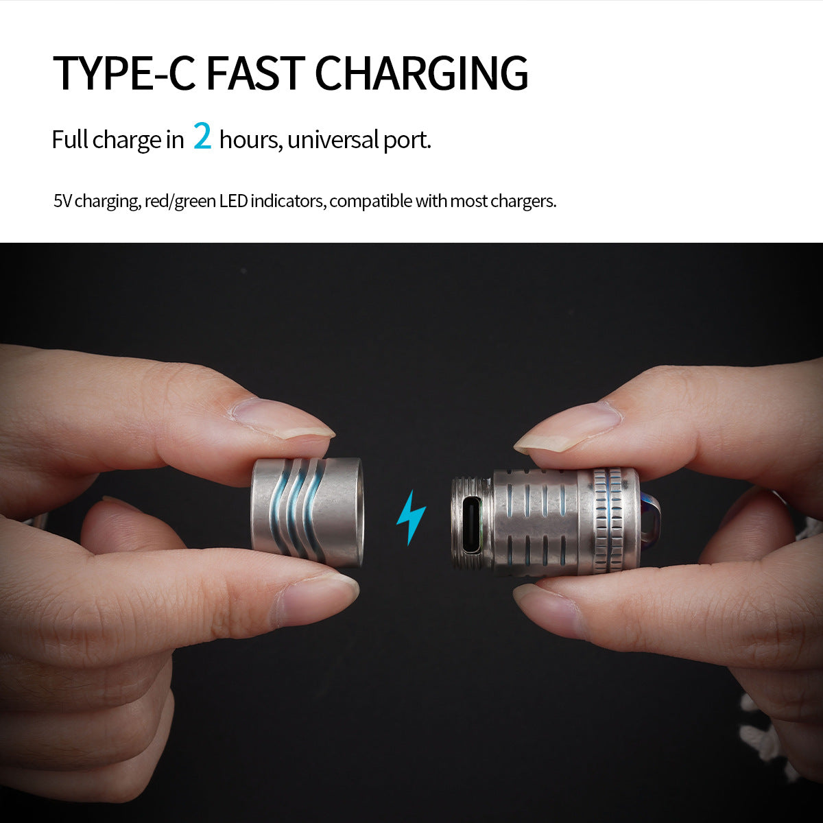 Titanium EDC keychain flashlight, compact silver metal mini LED torch for everyday carry and outdoors. — view 3