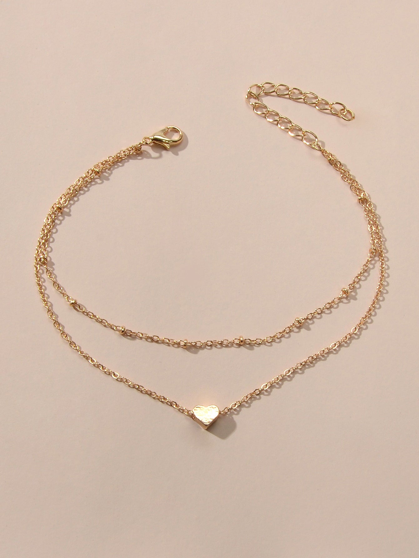 Boho chic gold heart charm anklet with double layer chain for summer beachwear — view 2