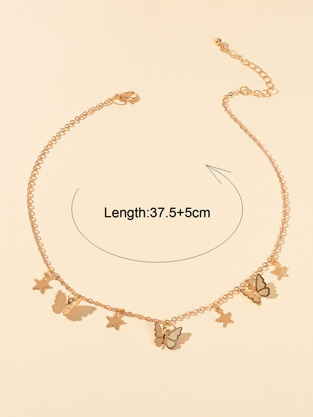 Gold chain collar necklace with delicate star and butterfly charms for women's party wear — view 3