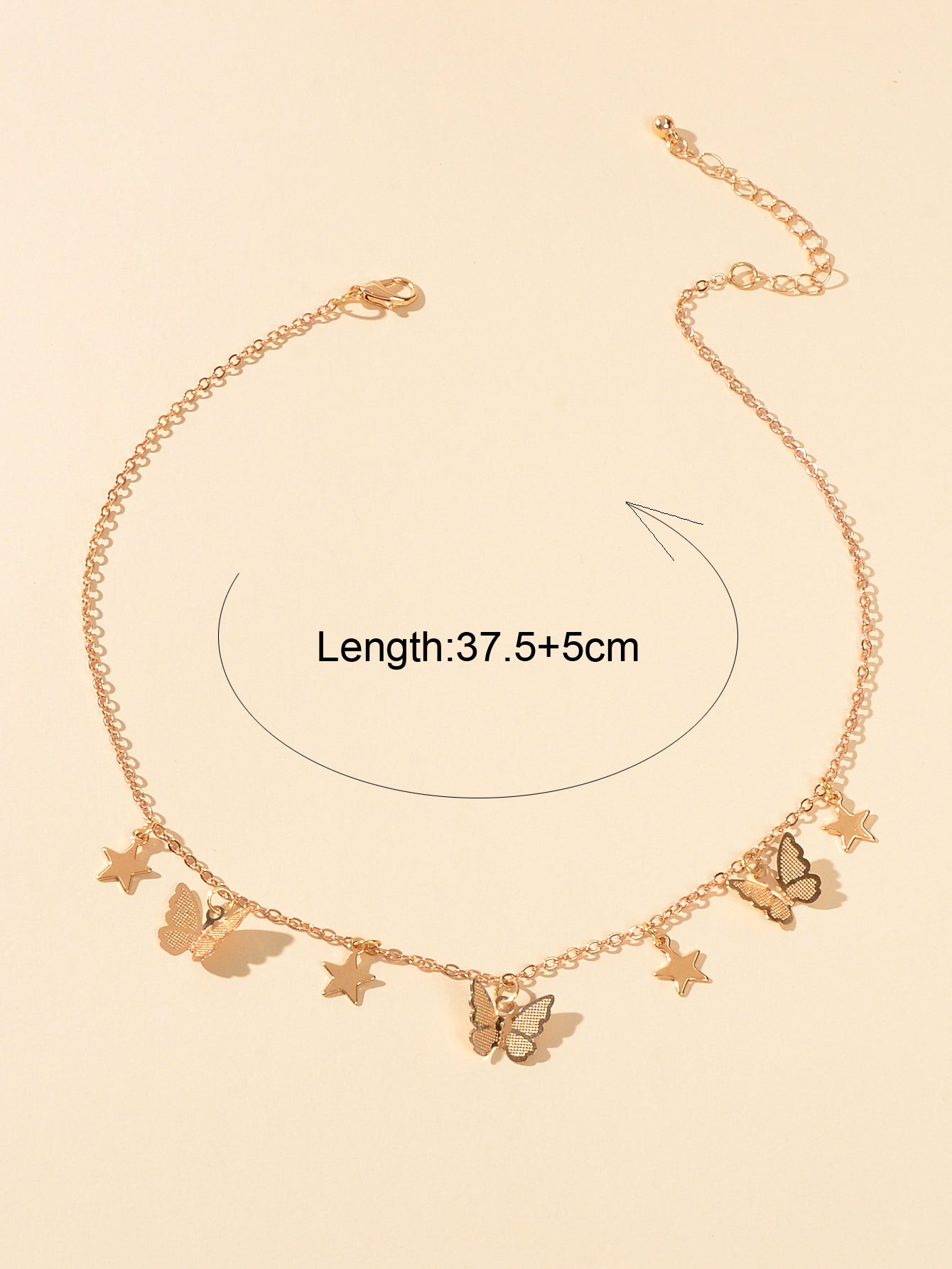 Gold chain collar necklace with delicate star and butterfly charms for women's party wear — view 3