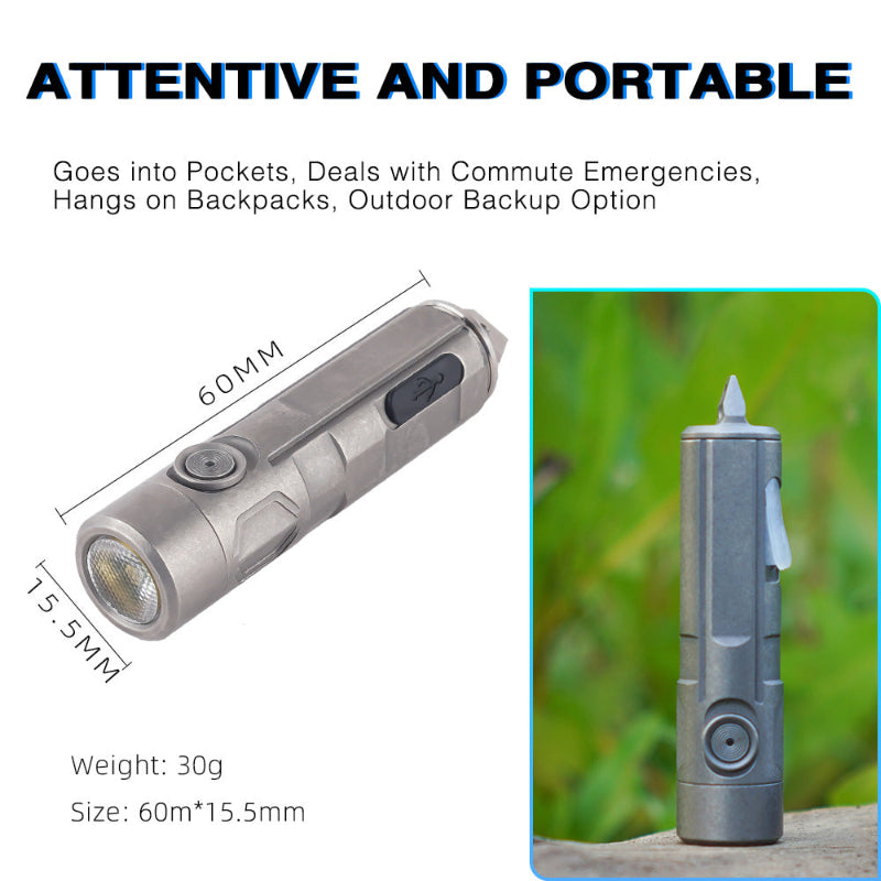 Compact pure titanium EDC flashlight with tri-color LED light for outdoor camping and daily use — view 3