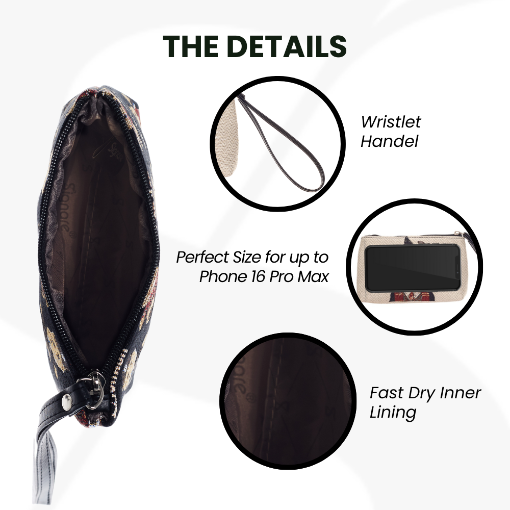 Woven tapestry wristlet bag with swan design and vegan leather hand loop for smartphones — view 3