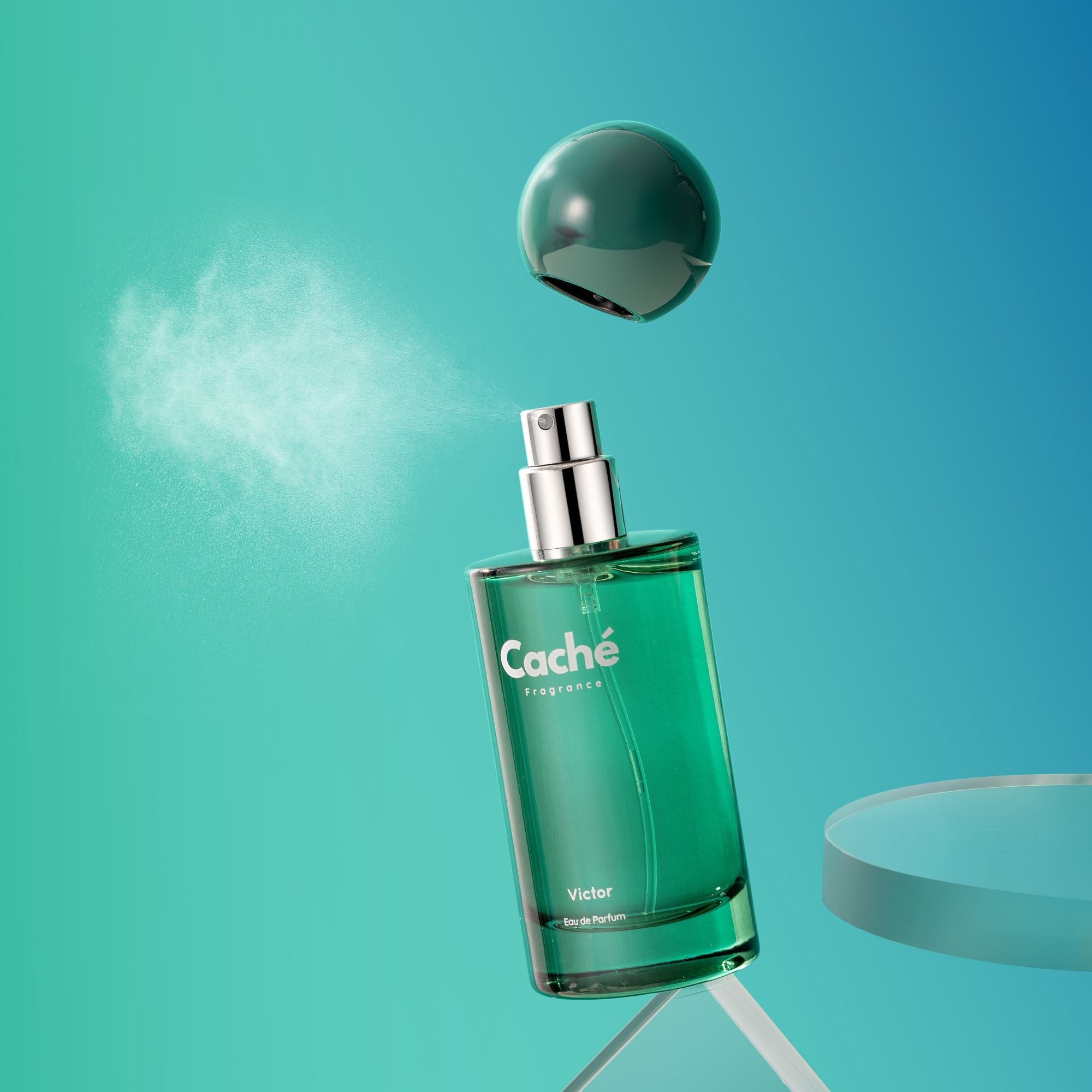 Caché Victor men's fragrance 50ml glass Eau De Parfum bottle featuring an elegant modern design — view 2