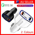 3-port 36W fast car charger with Quick Charge 3.0 and night-friendly LED lights