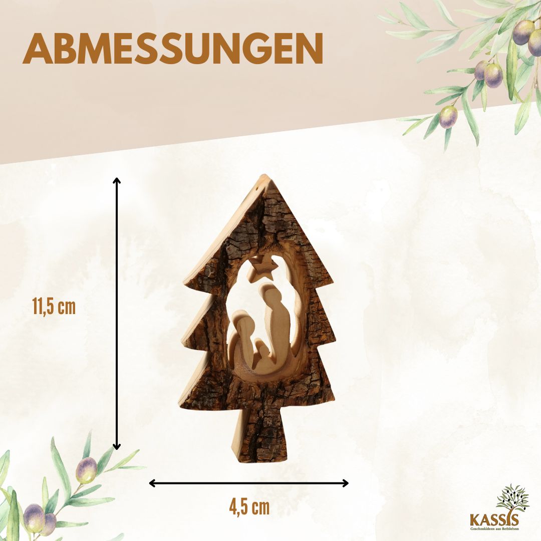 Krippen-Anhänger aus Olivenholz im Tannenbaum mit Rinde (3er Set) | Baumschmuck & Weihnachtsdeko für Advent und Weihnachten-2