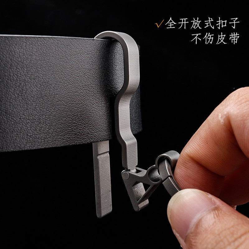 Mens titanium alloy keychain with secure carabiner clip and minimalist silver metal finish — view 4