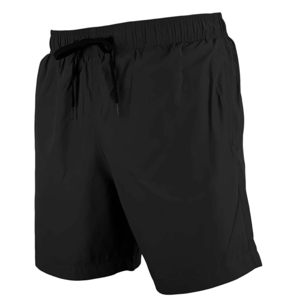 Mens solid colour elasticated waist swim shorts with drawcord and side pockets — view 3
