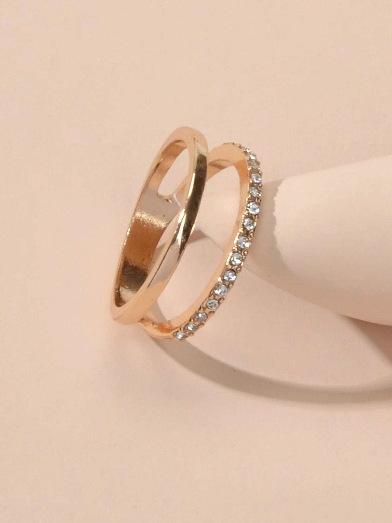 Gold tone rhinestone eternity ring with sparkling stones for women's fashion and wedding jewelry