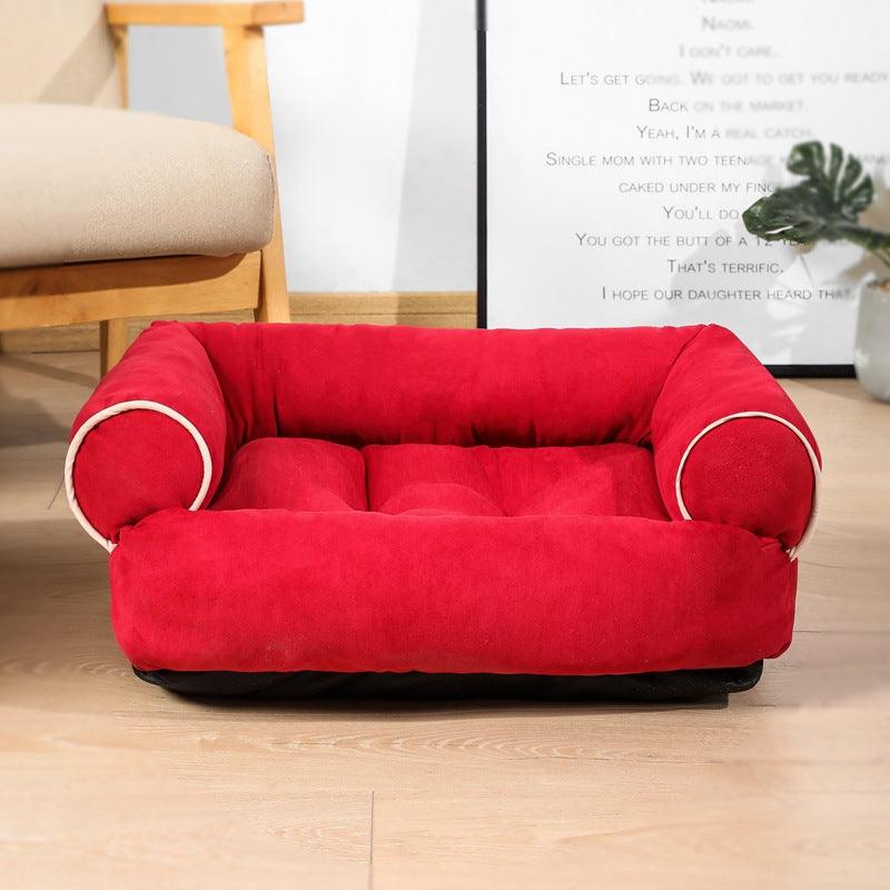 Luxury plush pet sofa bed with soft cushioned edges in a vibrant solid color — view 3