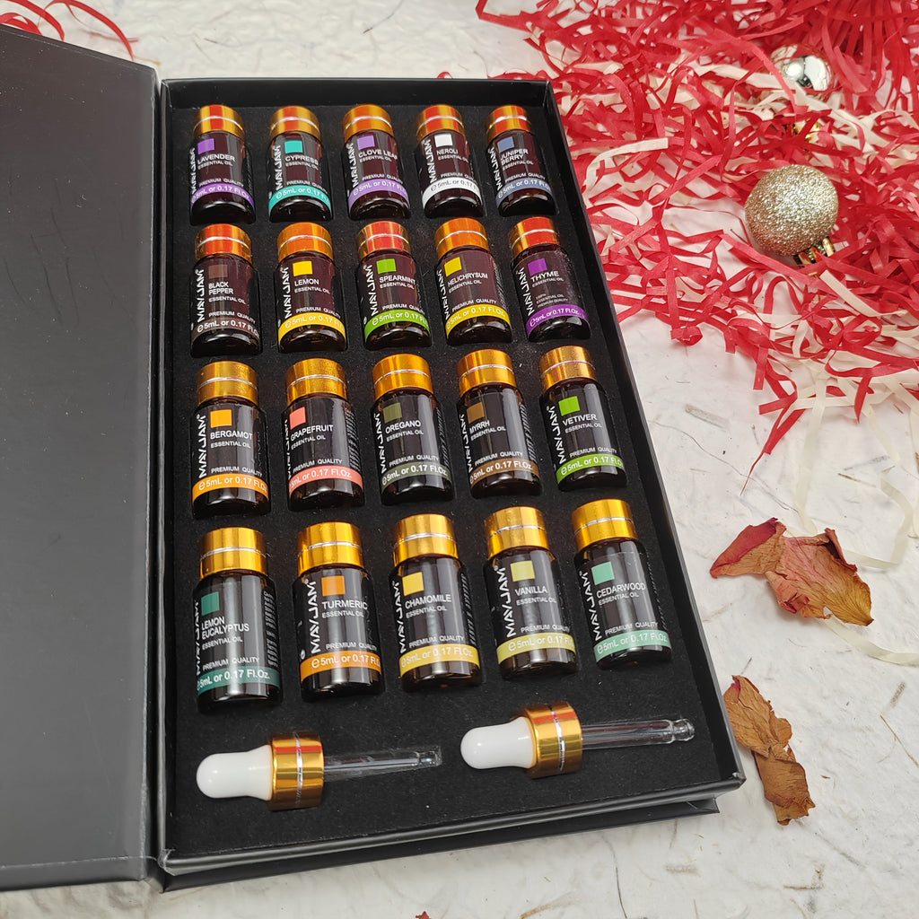 20 piece alcohol-free essential oils gift set in elegant presentation box for diffusers and crafts — view 2