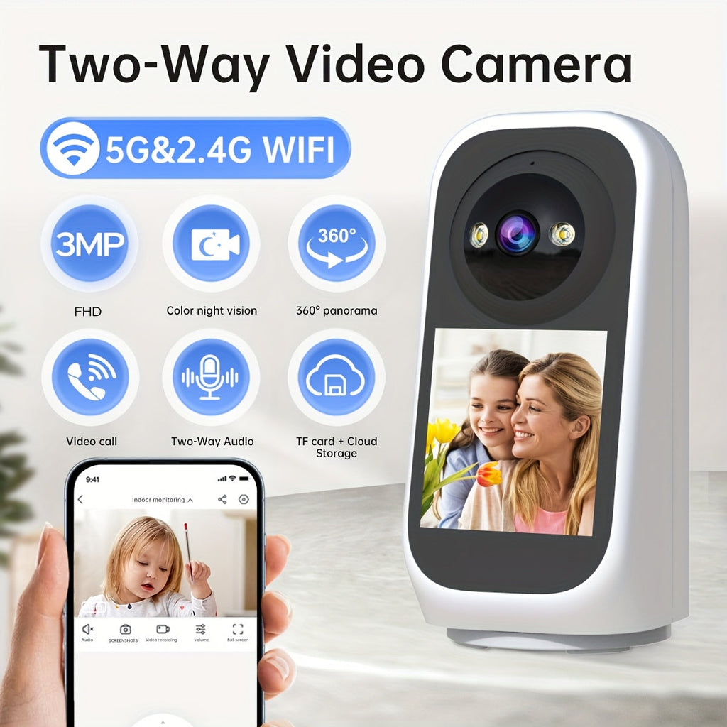 Indoor 3MP PTZ WiFi surveillance camera with dual-band connectivity in white modern design — view 3