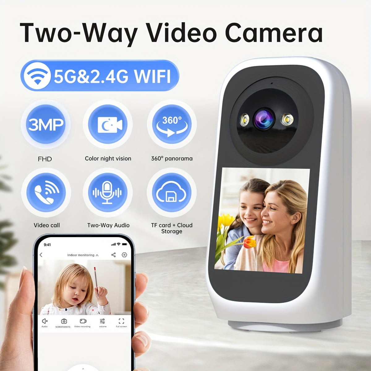 Indoor 3MP PTZ WiFi surveillance camera with dual-band connectivity in white modern design — view 3