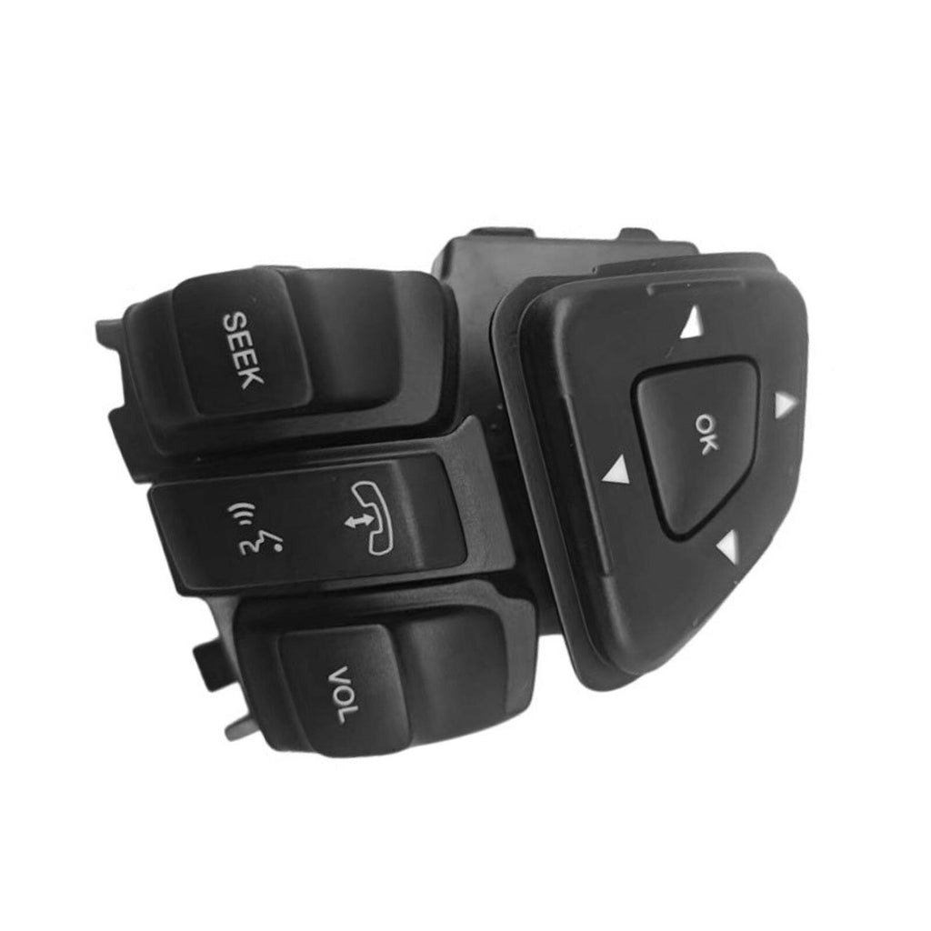 Front right multifunction steering wheel control switch button replacement for Ford vehicles in black plastic