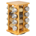 Burlywood natural bamboo revolving 16-jar spice rack organizer for kitchen countertops