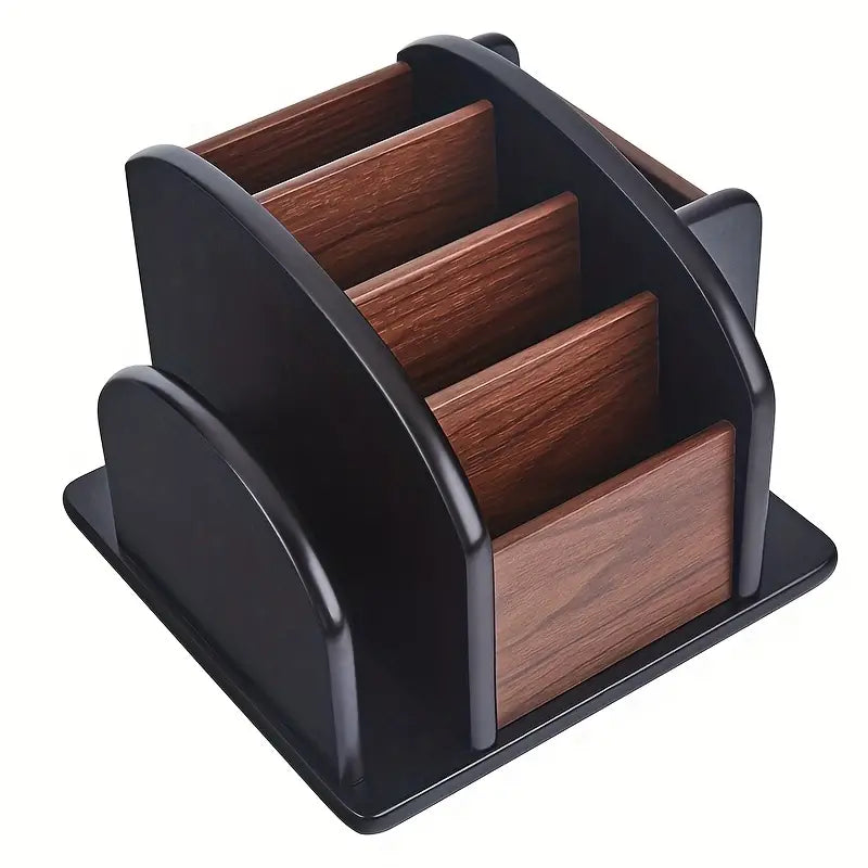 Wooden desktop organizer box with compartments for pens, remotes, and office desk accessories. — view 4