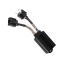 Black smart LED load module and Can-Bus decoder for H4 automotive headlights with wire connectors.
