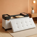 Cloud white leatherette storage ottoman bench with tufted lid and floor-friendly protective legs