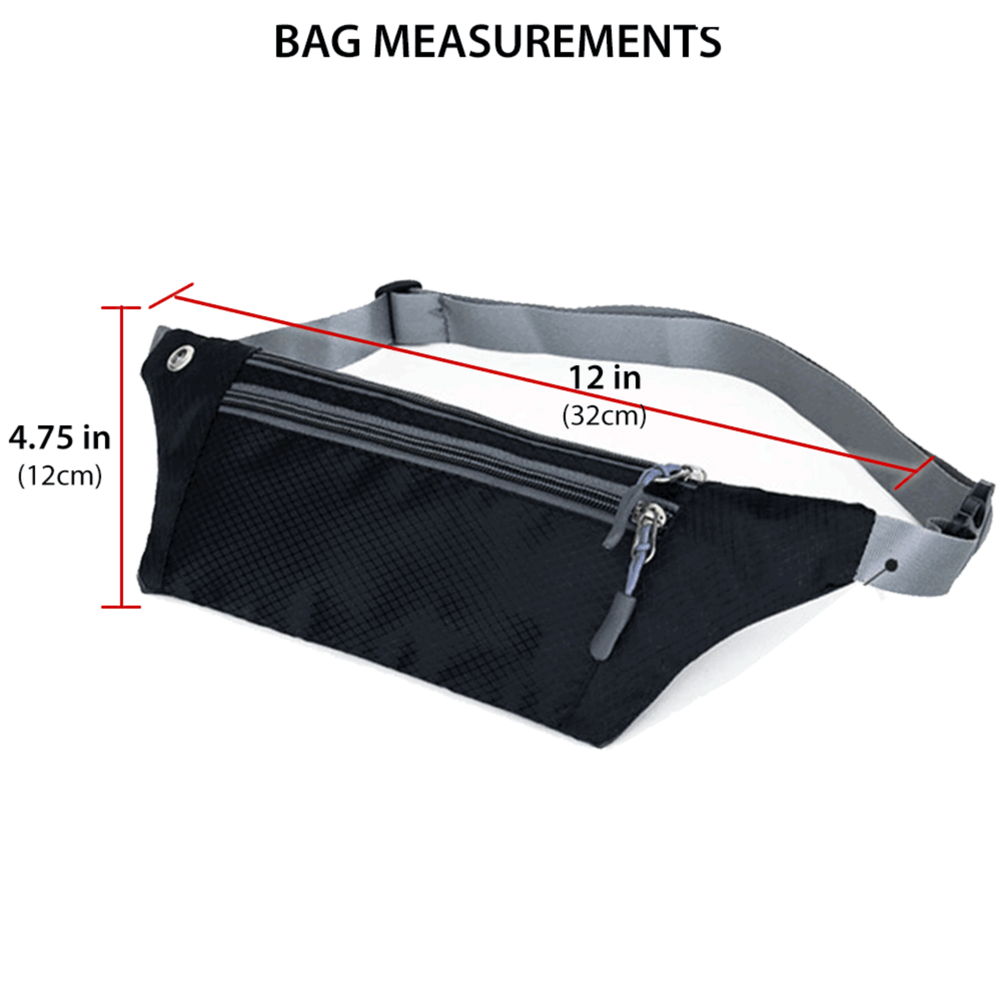 Waterproof nylon fanny pack and running belt with adjustable strap and multiple secure zipper pockets — view 3