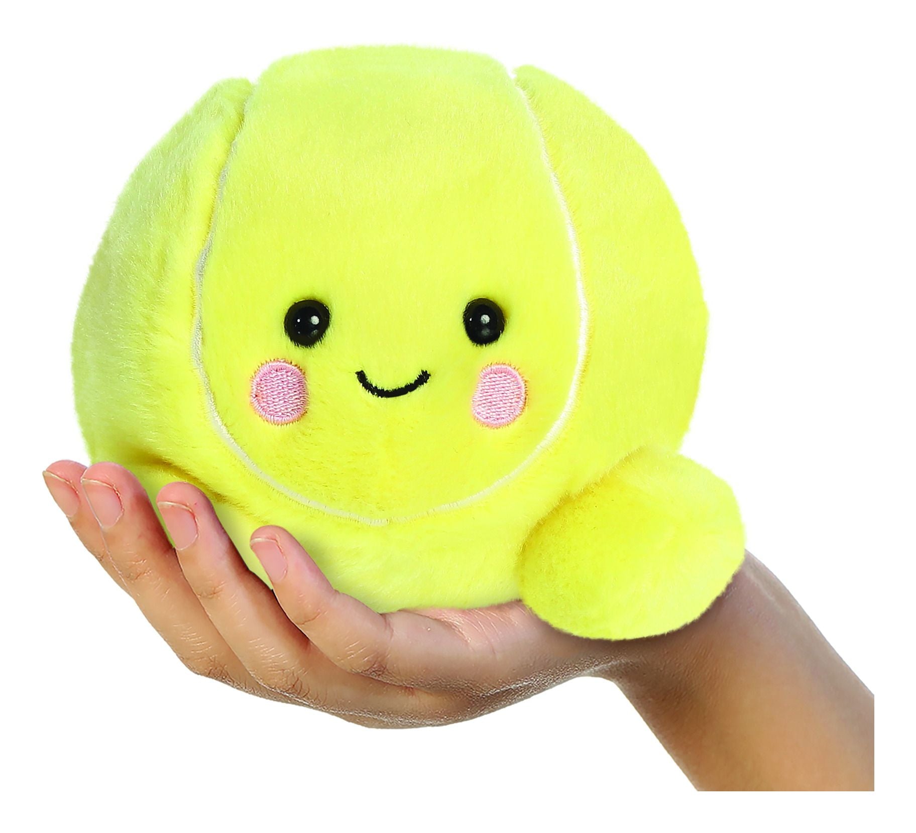Palm Pals Ace Tennis Ball plush toy, round and soft green with white lines. — view 2