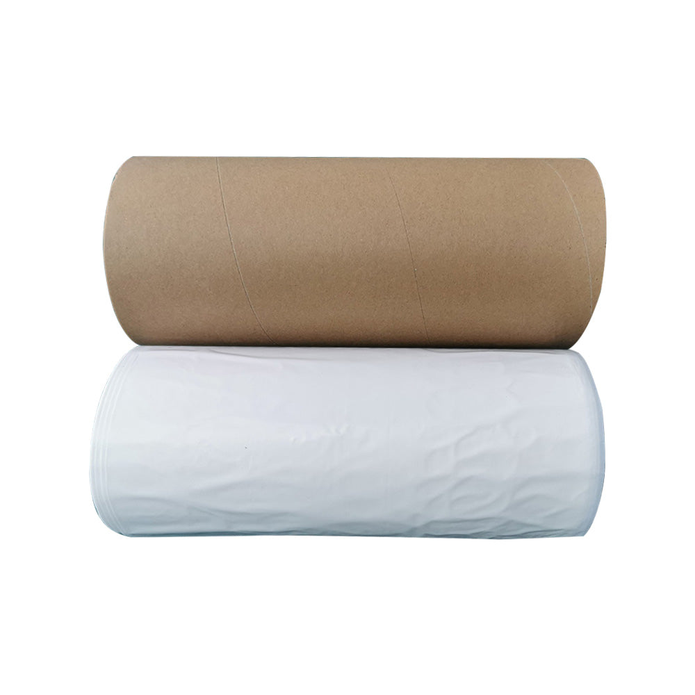 Nappy bin refill roll in white PE material shown with compatible cardboard paper tube — view 2