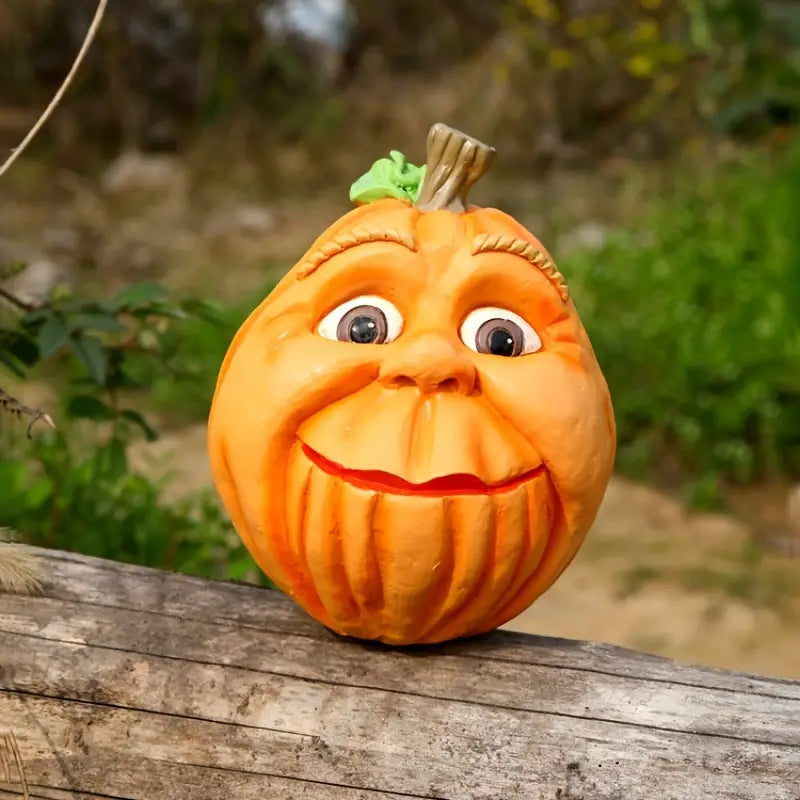 Hand-painted Halloween pumpkin resin figurine with expressive monster face for outdoor garden and tabletop decor — view 5