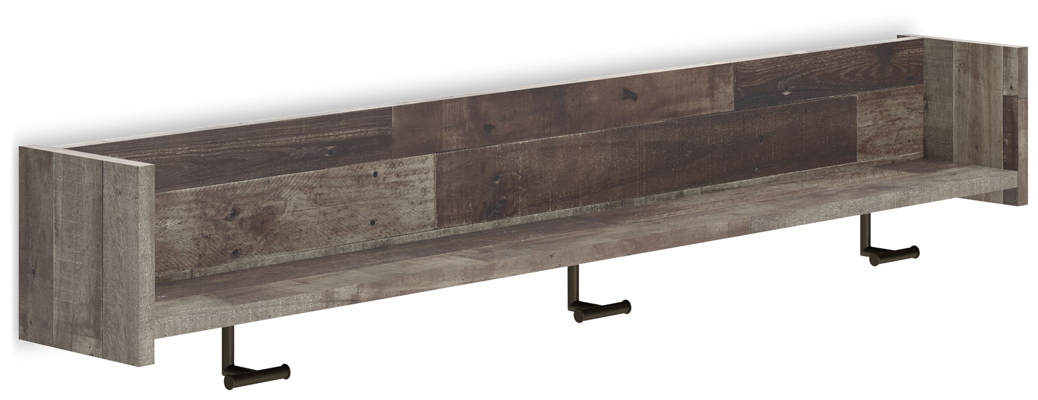 Minimalist wall-mounted coat rack featuring a top display shelf and three heavy-duty hooks