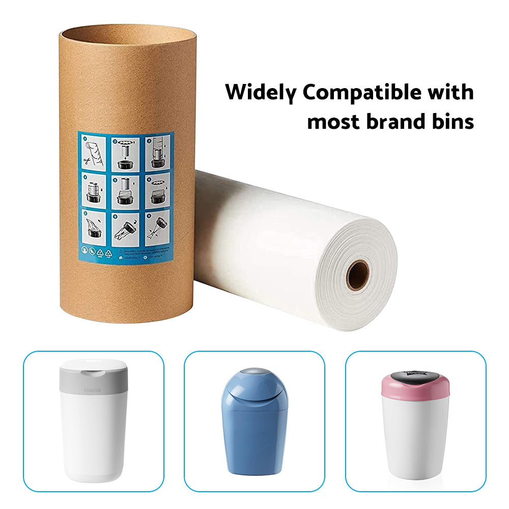 Nappy bin refill roll in white PE material shown with compatible cardboard paper tube — view 4