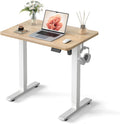 32-inch electric adjustable standing desk with a maple wood top and sturdy black steel frame