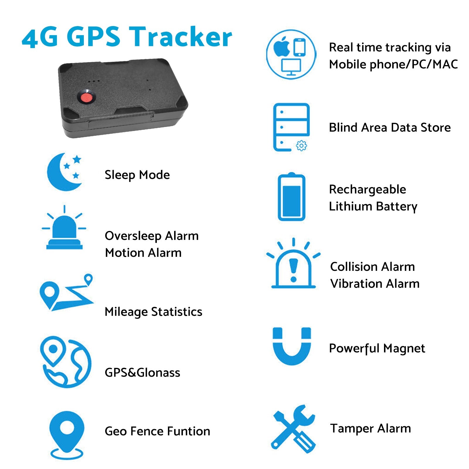 Black 4G mini magnetic GPS tracker for vehicles with durable waterproof casing — view 5